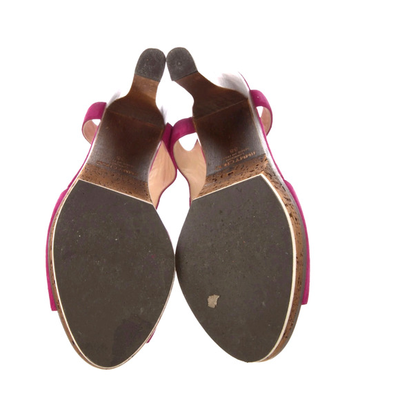 Jimmy Choo 8 Hot Pink Nixon Suede Platform Heels Peep Toe Luxury Sandals Purple - Picture 4 of 4